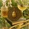 Round ceramic coaster featuring a raised bronze-tone scarab beetle and ornate filigree motif on a matte dark brown glazed surface; 4-inch diameter; backed with cork for non-slip protection; heat-resistant and easy-wipe; perfect for hot or cold beverages in mystical, dark-academic, or antique-inspired interiors.